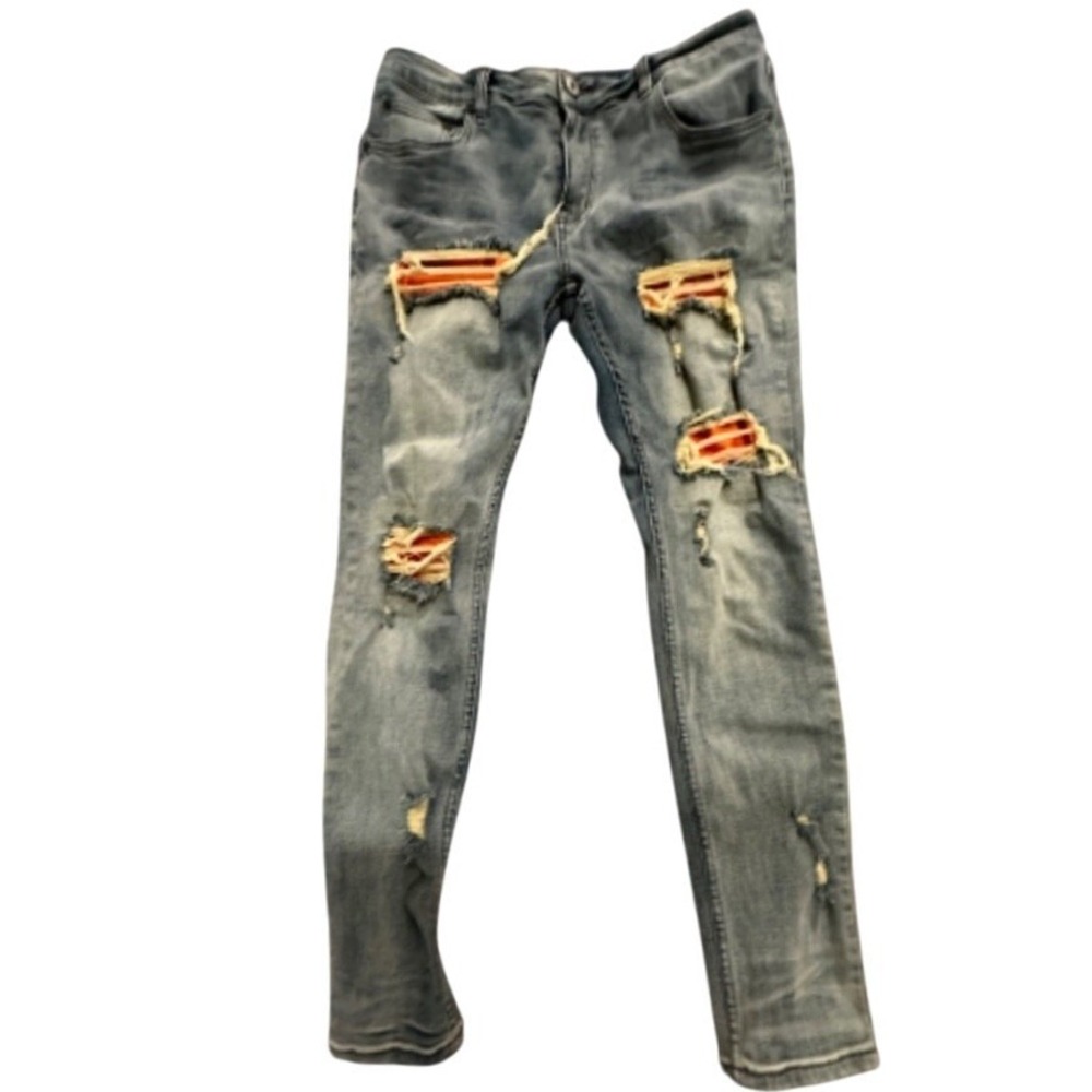 Serenade Jeans‎ Men's SZ 36 Orange Denim Pants Distressed Ripped